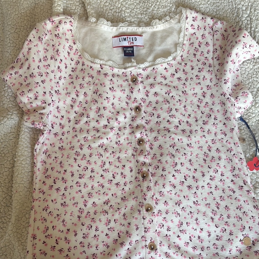 Limited Too Pink and White Floral Button Down Shirt